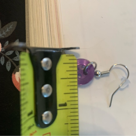 Handmade Purple Button Dangling Earrings - Picture 5 of 6